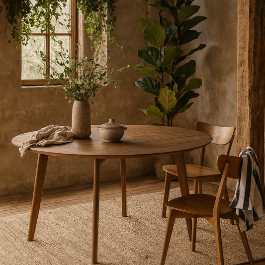 Saffron Large Round Walnut Wood Effect Dining Table