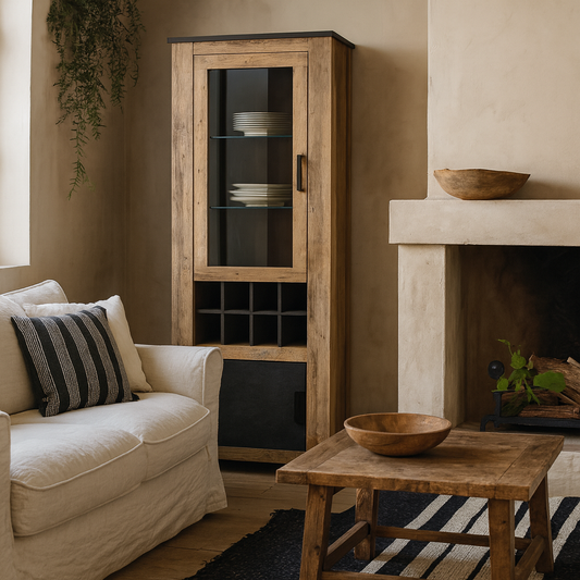 Juniper Chestnut and Matera Grey 2 Door Display Cabinet with Wine Rack