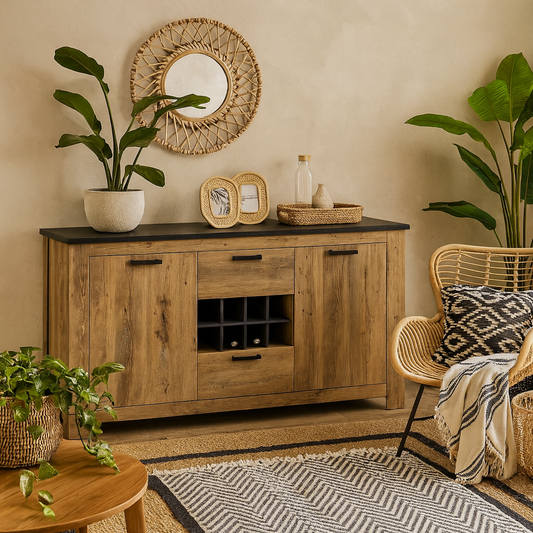 Juniper 2 Door 2 Drawer Chestnut and Matera Grey Sideboard with Wine Rack