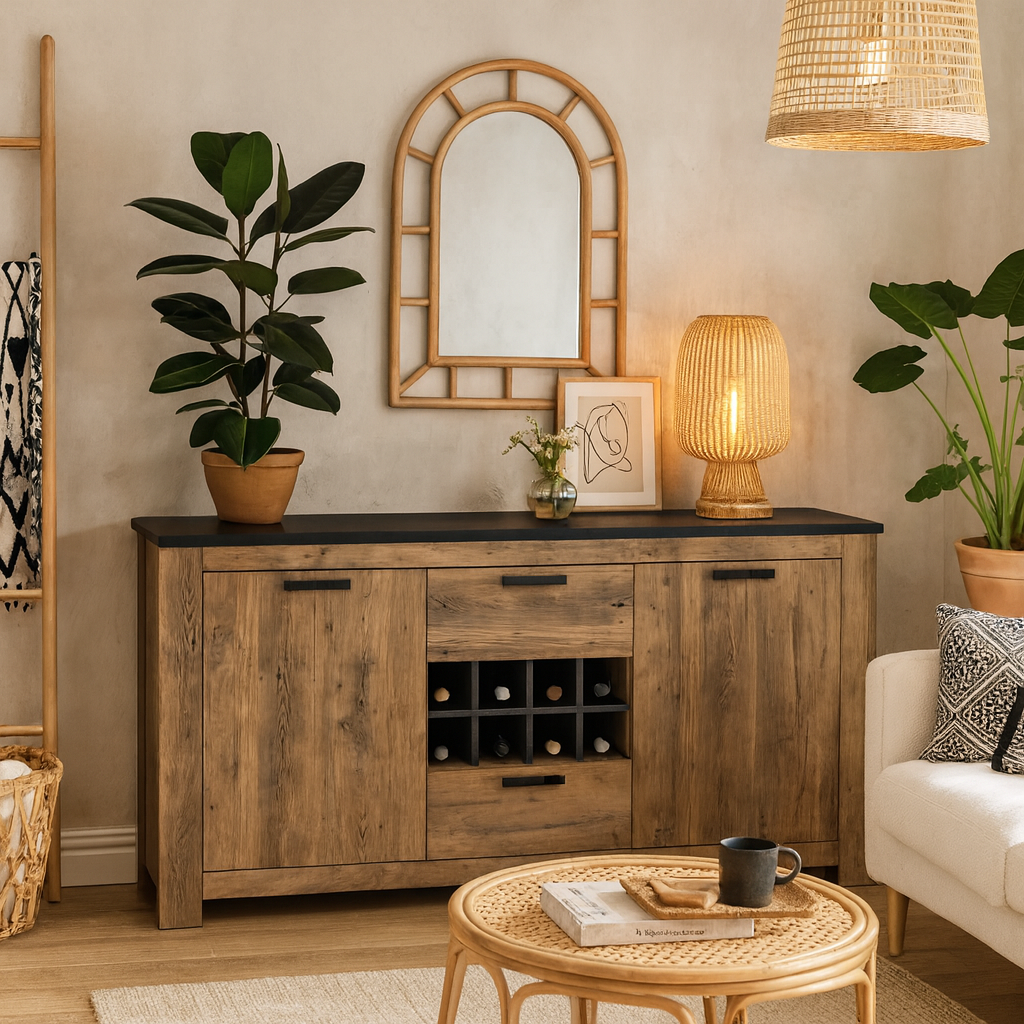 Juniper 2 Door 2 Drawer Chestnut and Matera Grey Sideboard with Wine Rack