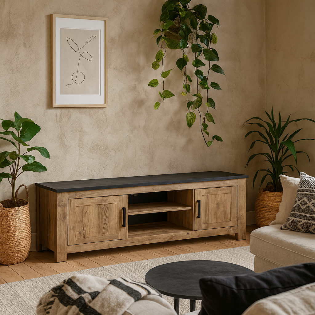 Juniper 189cm Wide 2 Door TV Cabinet Chestnut and Matera Grey