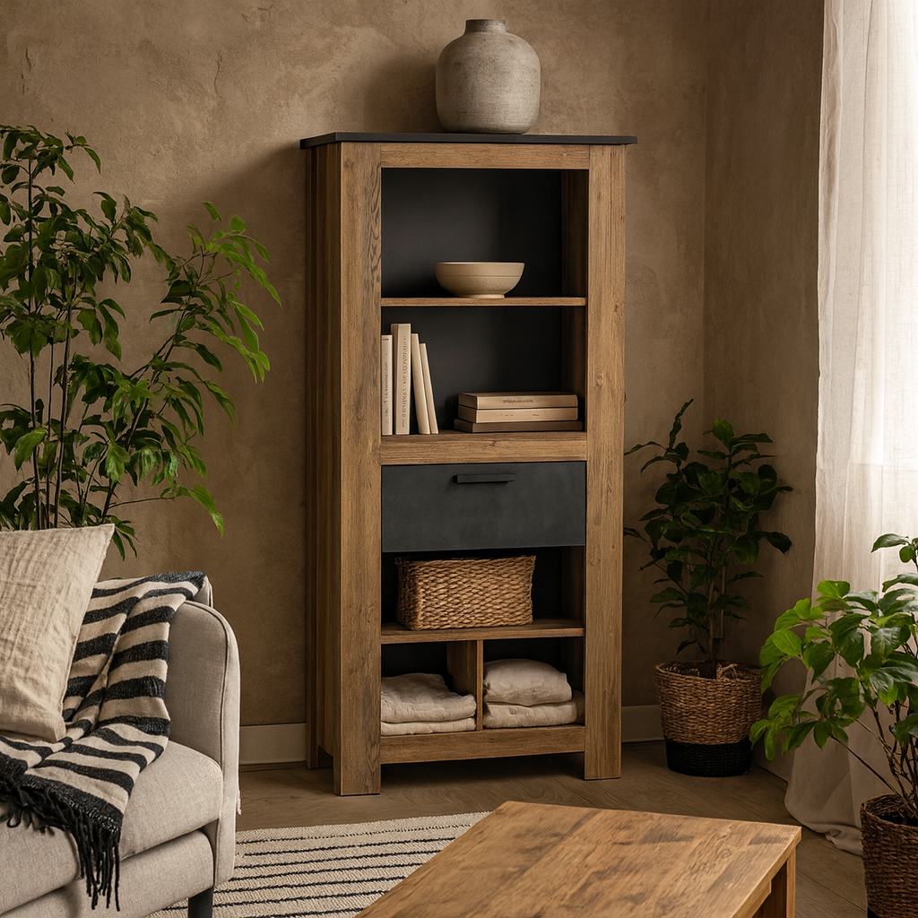 Juniper 1 Drawer Bookcase Chestnut and Matera Grey