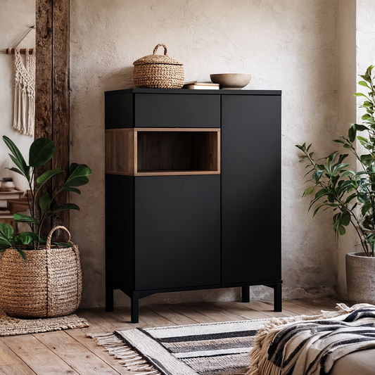 Indigo Sideboard 2 Door 1 Drawer in Black and Walnut