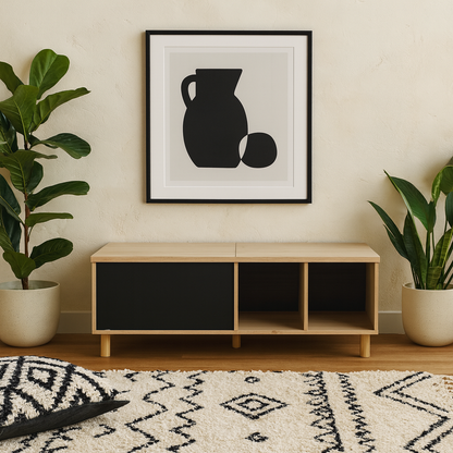 Tao Natural Oak Effect and Matt Black Coffee Table with Sliding Top