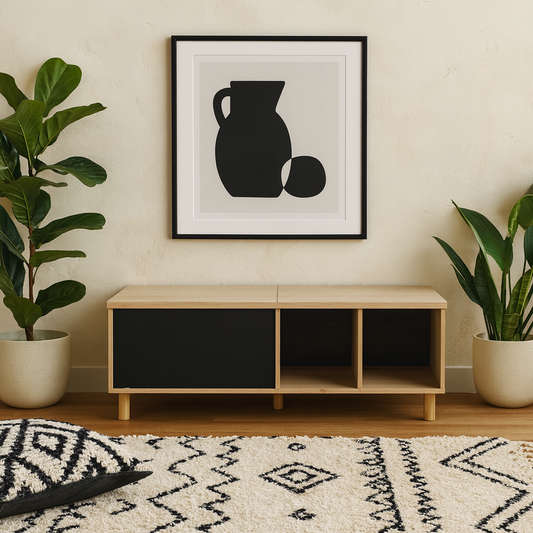 Tao Natural Oak Effect and Matt Black Coffee Table with Sliding Top