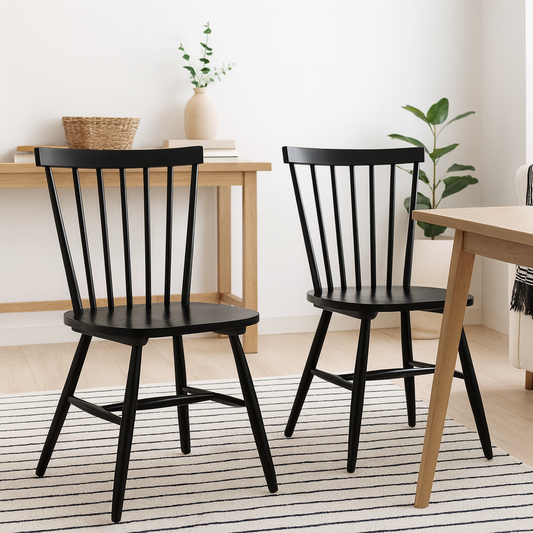 Set of 2 Freya Black Wooden Dining Chairs Slatted Back