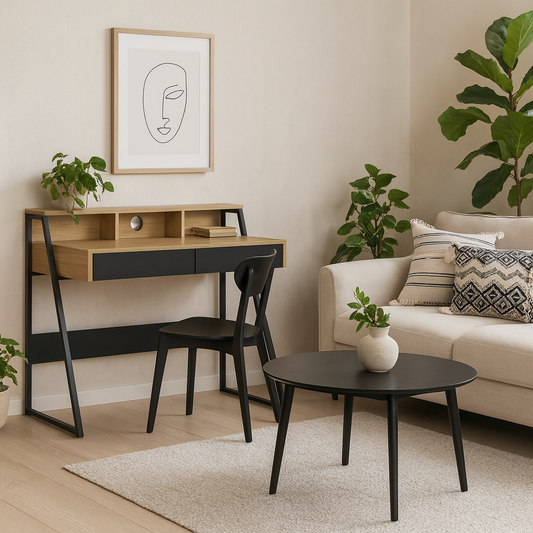 Cyan 1 Drawer Office Desk Natural Oak Effect and Black