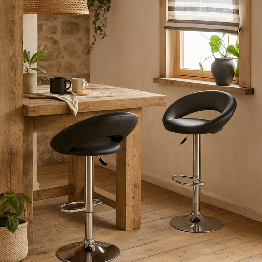 Set of 2 Jorah Dark Grey Faux Leather Swivel Bar Stool Open Back