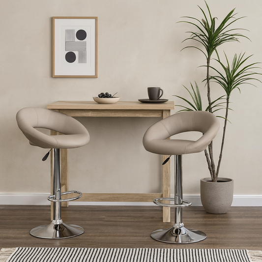 Set of 2 Jorah Light Grey Faux Leather Swivel Bar Stool Open Back