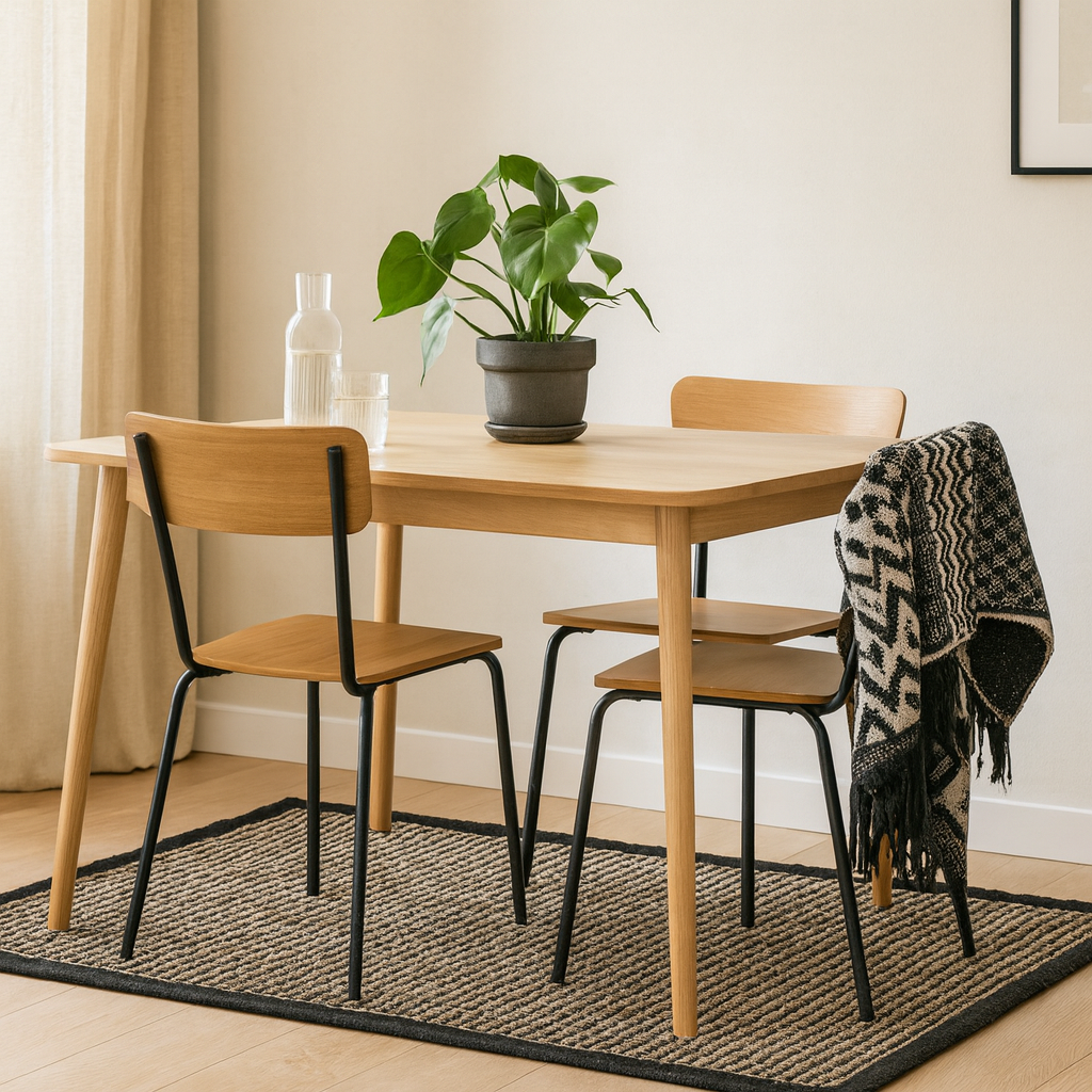 Set of 4 Sorenna Natural Oak Wood Effect Dining Chairs Black Metal Legs