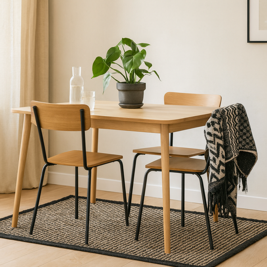 Set of 4 Sorenna Natural Oak Wood Effect Dining Chairs Black Metal Legs