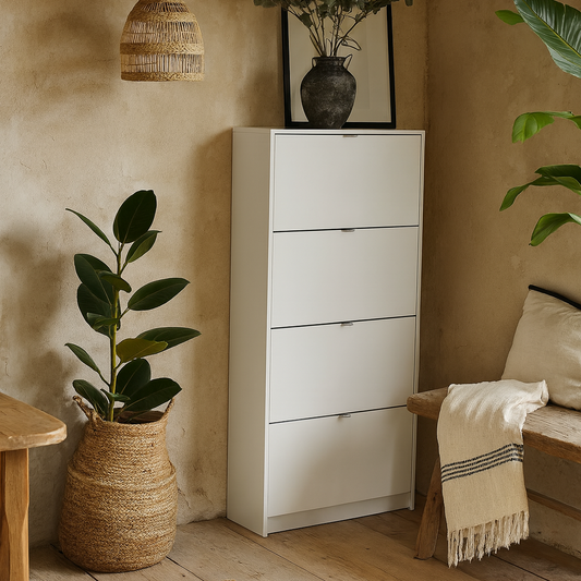Prague White Shoe Cabinet 4 Flip Down Doors