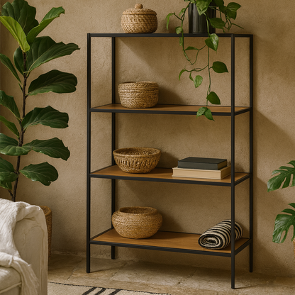 El Paso Black Metal and Wild Oak Low Bookcase 3 Shelves