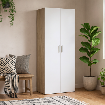 Wilde Natural Oak Wood Effect and White Gloss Wardrobe 2 Doors