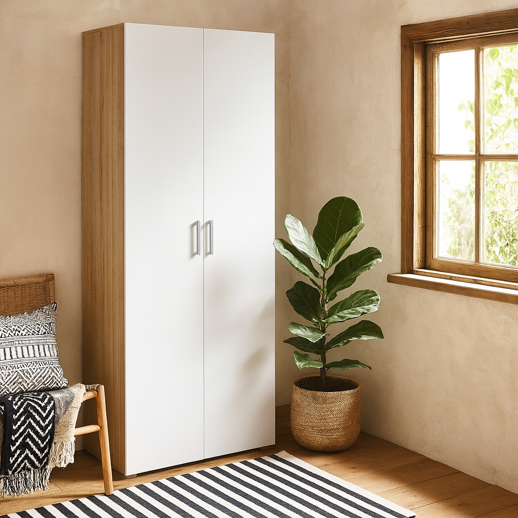 Wilde Natural Oak Wood Effect and White Gloss Wardrobe 2 Doors