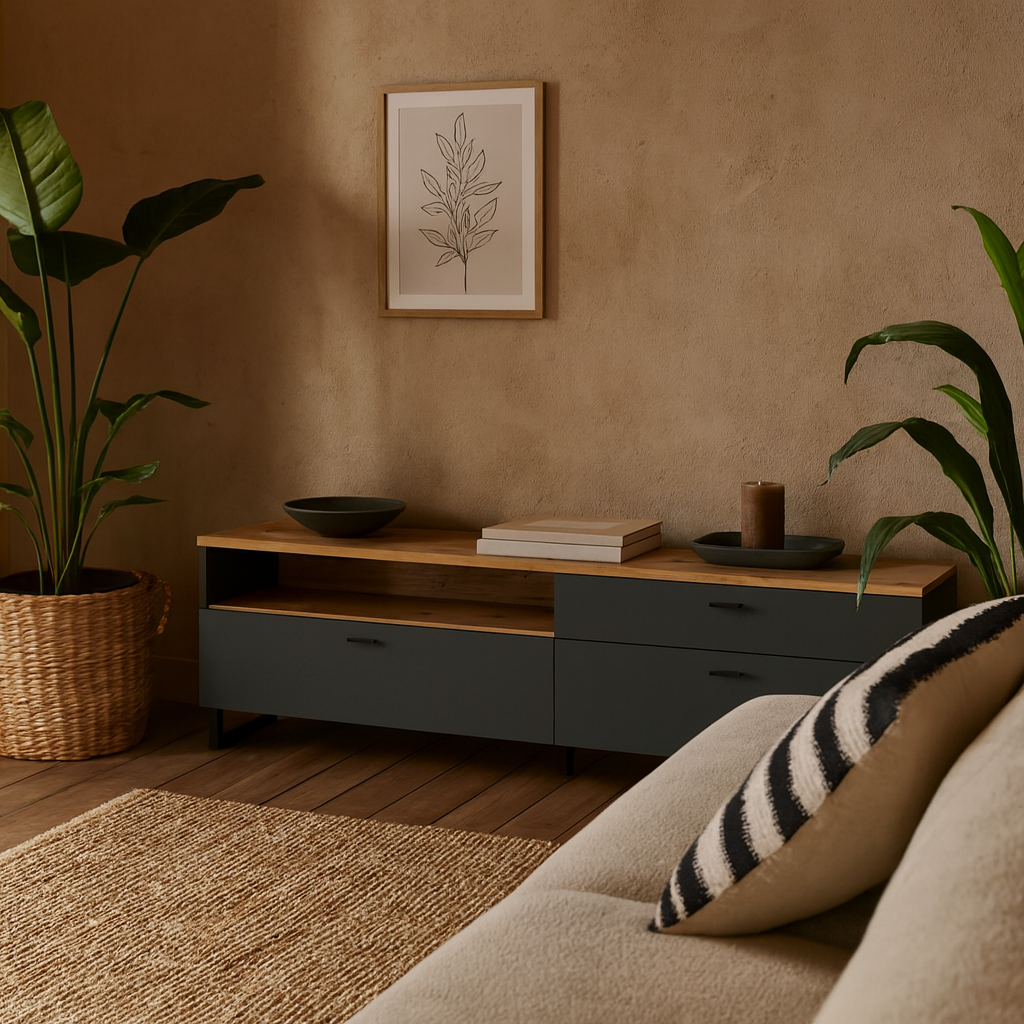 Stockholm 205cm Grey and Oak TV Unit 2 Doors 1 Drawer