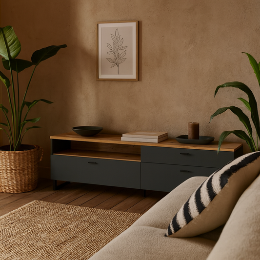 Stockholm 205cm Grey and Oak TV Unit 2 Doors 1 Drawer