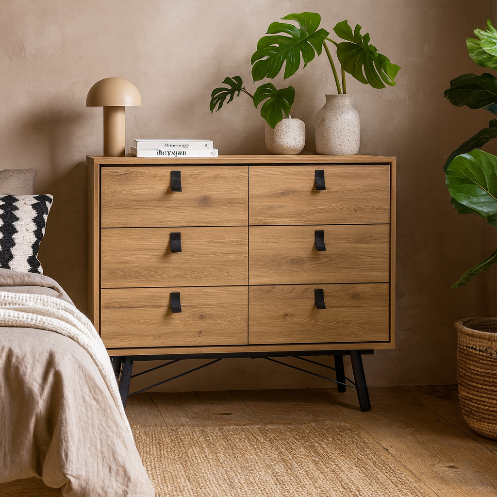 Juno Natural Oak Small Double Storage Chest of 6 Drawers