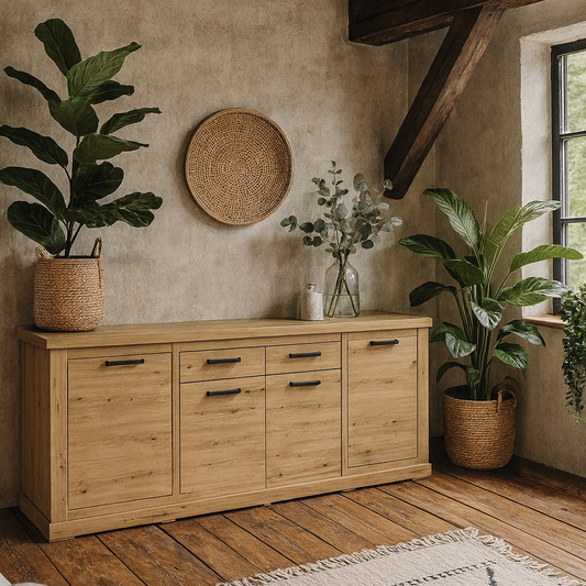 Seoul Artisan Oak Wood 4 Door 2 Drawer Sideboard