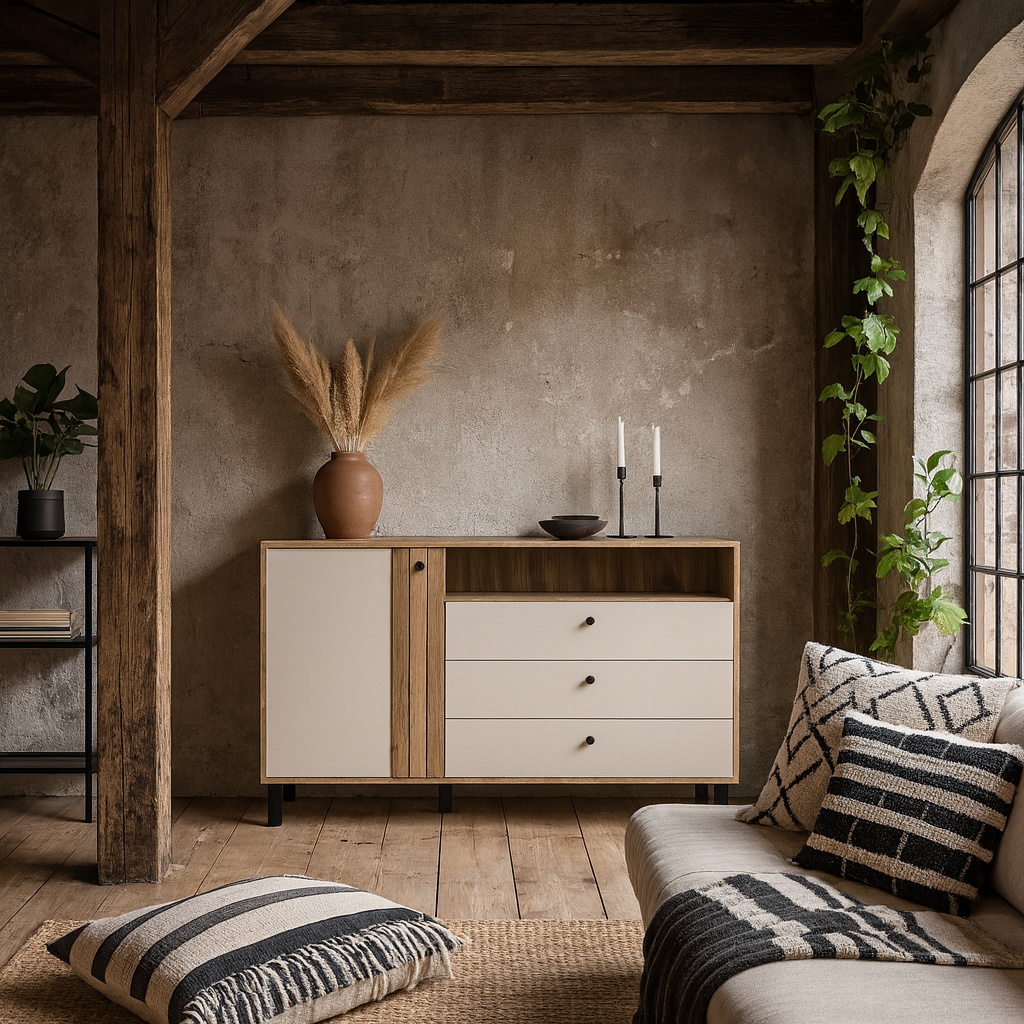 Osaka Mauvella Oak and Cream Modern Storage 3 Drawer Chest 1 Door