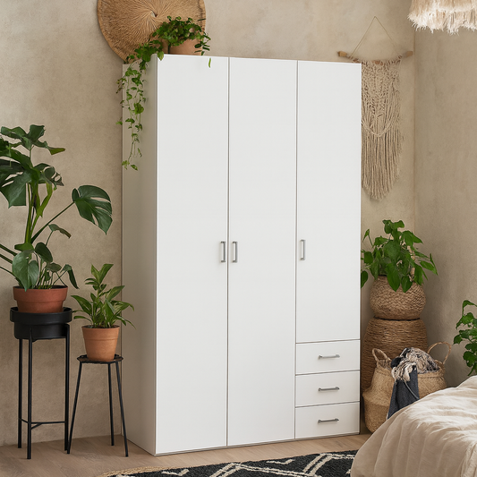 Munich White Wooden 3 Doors 3 Drawers 5 Shelves