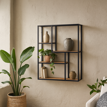 El Paso Black Metal and Wild Oak Veneer Wide Wall Bookcase 3 Shelves