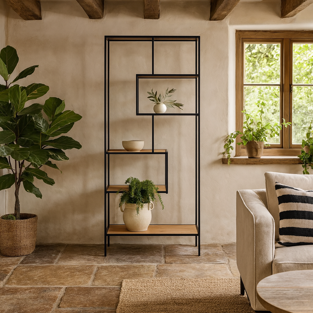 El Paso Tall Black Metal and Sonoma Oak Bookcase 5 Shelves