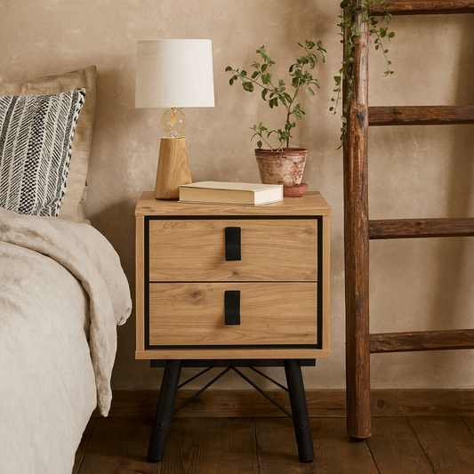 Juno Natural Oak Bedside Table 2 Drawer