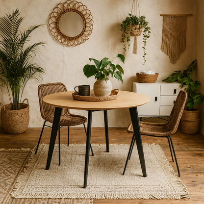 Saffron Round Black and Natural Oak Veneer Dining Table