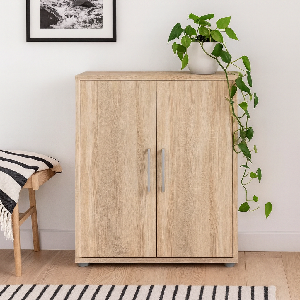 Prima Natural Oak Wood Effect Bookcase 2 Shelves 2 Doors