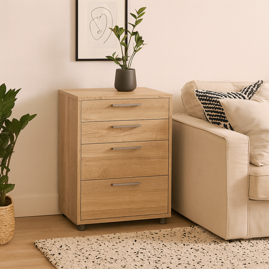 Dris Natural Oak Wood Effect Office Storage 4 Drawers
