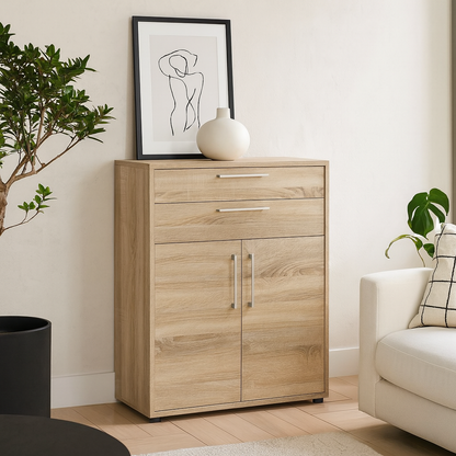 Dris Natural Oak Wood Effect Bookcase 1 Shelf 4 Drawers