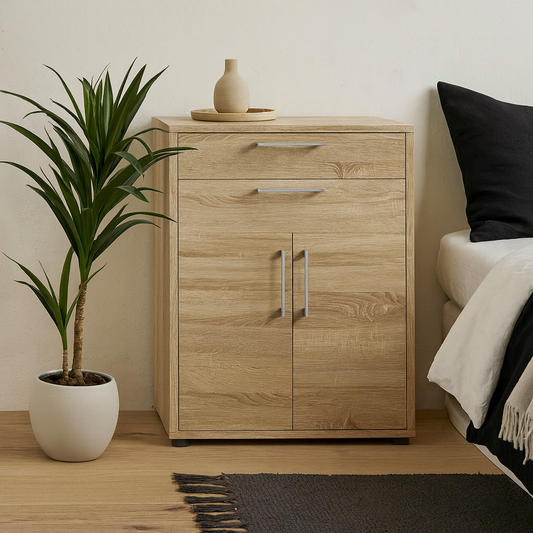 Dris Natural Oak Wood Effect Bookcase 1 Shelf 4 Drawers