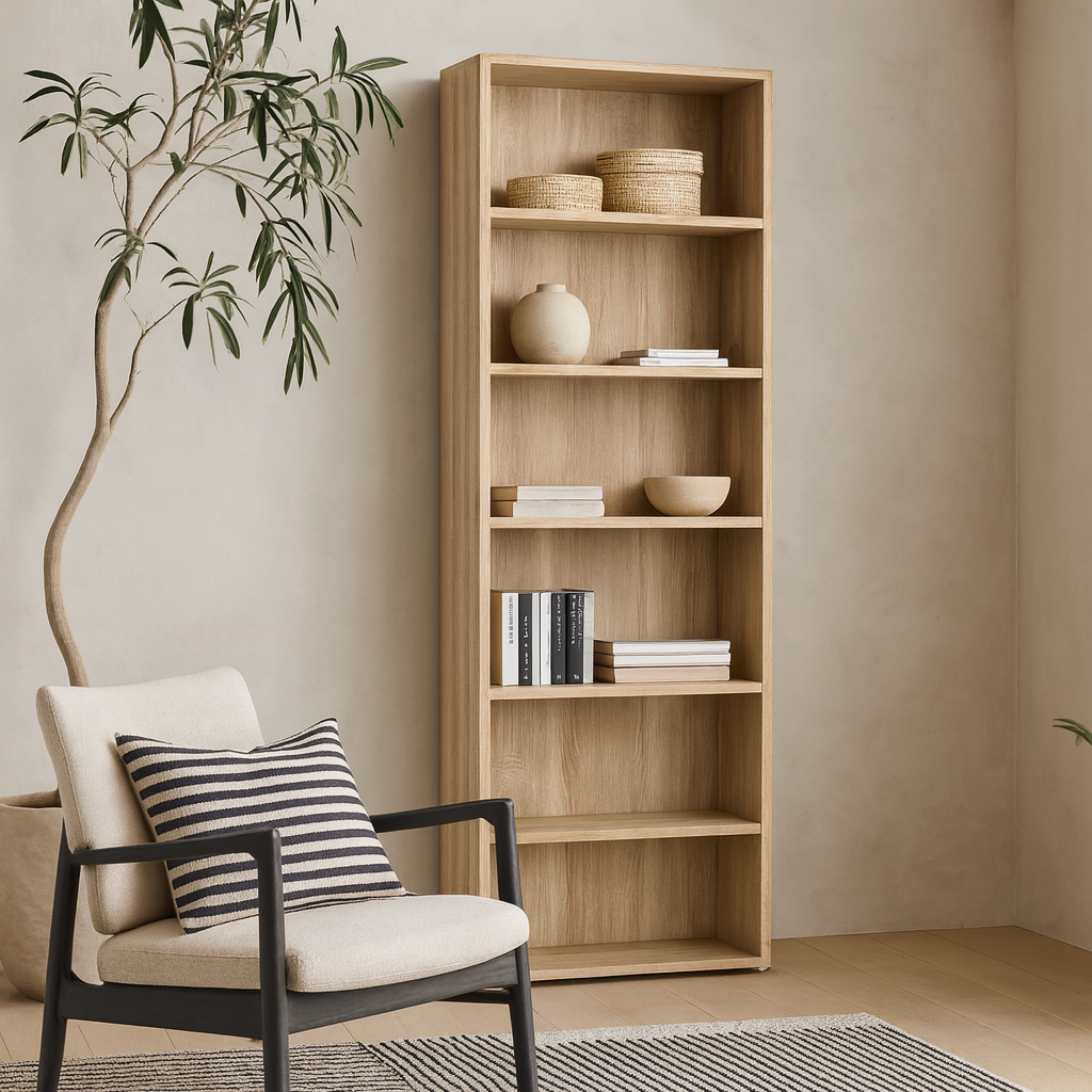 Dris Natural Oak Wood Effect Bookcase 5 Shelves