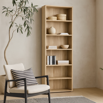 Dris Natural Oak Wood Effect Bookcase 5 Shelves