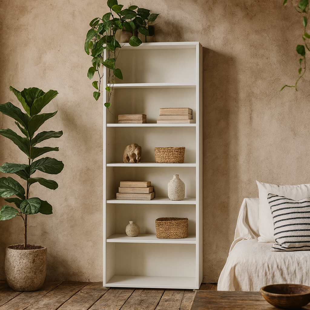 Dris Tall White Bookcase 5 Shelves