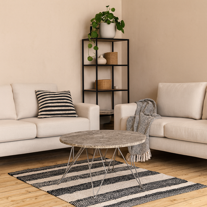 Alba Round Coffee Table Grey Brown Marble Top Metal Legs