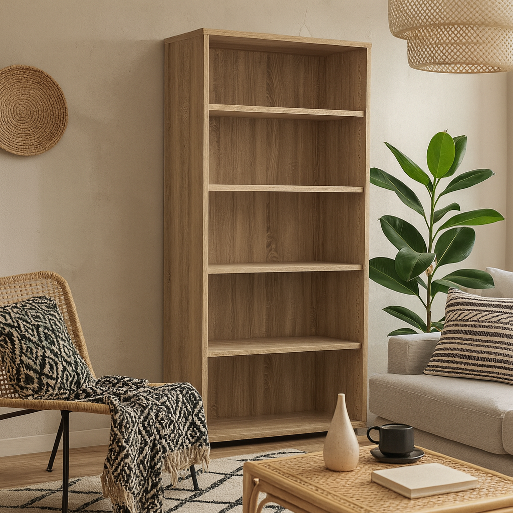 Dris Natural Oak Wood Effect Bookcase 4 Shelves