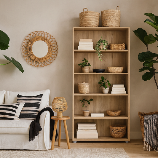 Dris Natural Oak Wood Effect Bookcase 4 Shelves