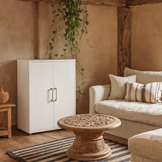 Dris White Wooden Bookcase 2 Shelves 2 Doors