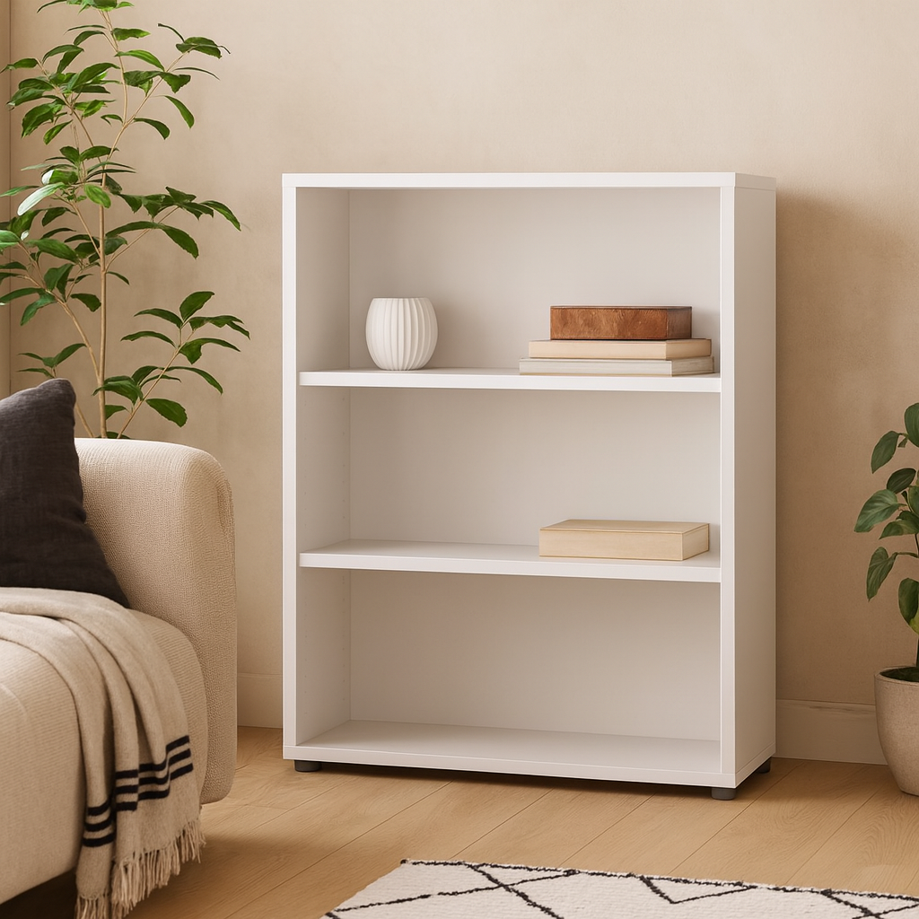 Dris Low White Wooden Bookcase 2 Shelves