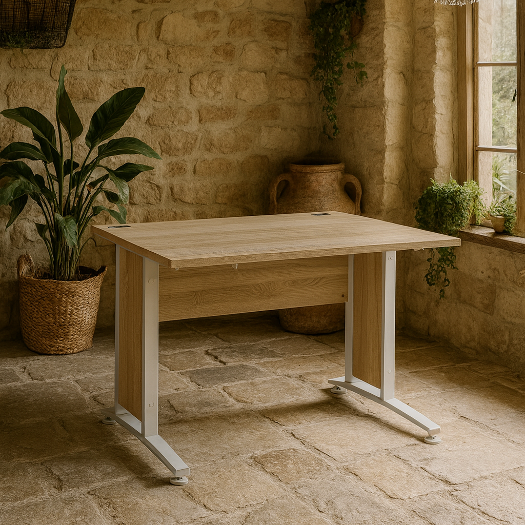 Dris 120cm Natural Oak Wood Effect Desk White Legs