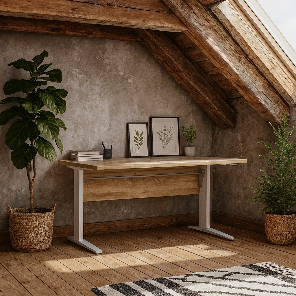 Dris 150cm Natural Oak Wood Effect Desk White Metal Legs