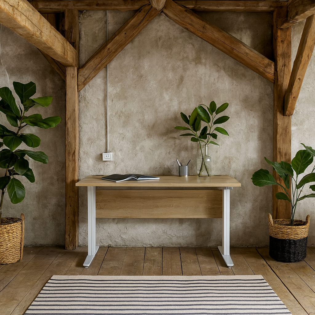 Dris 150cm Natural Oak Wood Effect Desk White Metal Legs