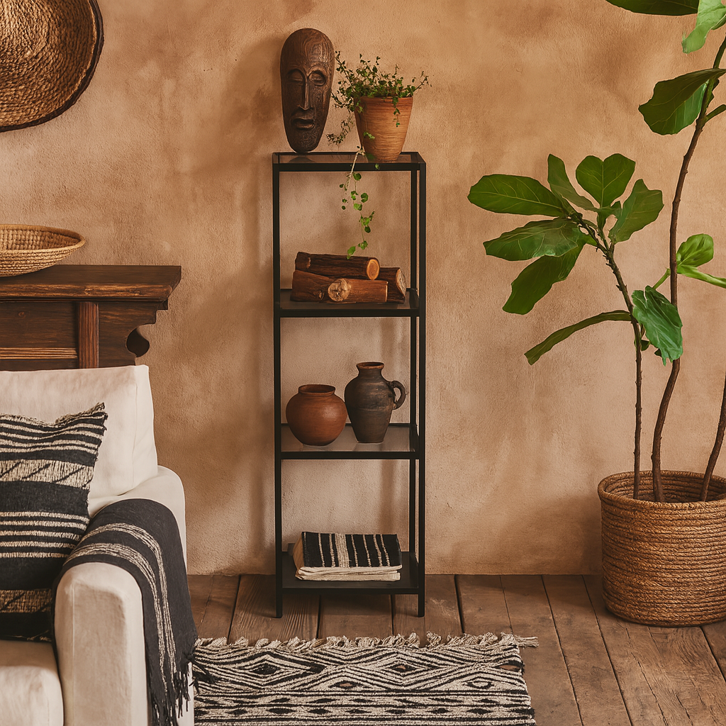 El Paso Narrow Black Metal and Glass Bookcase 3 Shelves