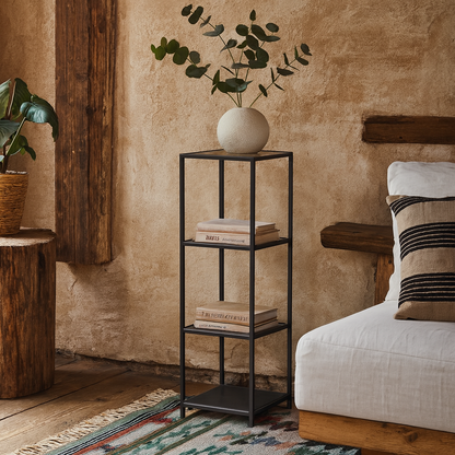 El Paso Narrow Black Metal and Glass Bookcase 3 Shelves