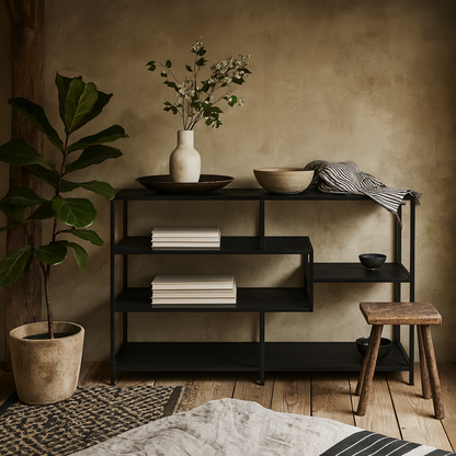 El Paso Wide Black Metal Bookcase 4 Shelves