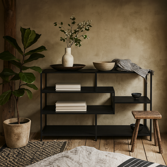 El Paso Wide Black Metal Bookcase 4 Shelves