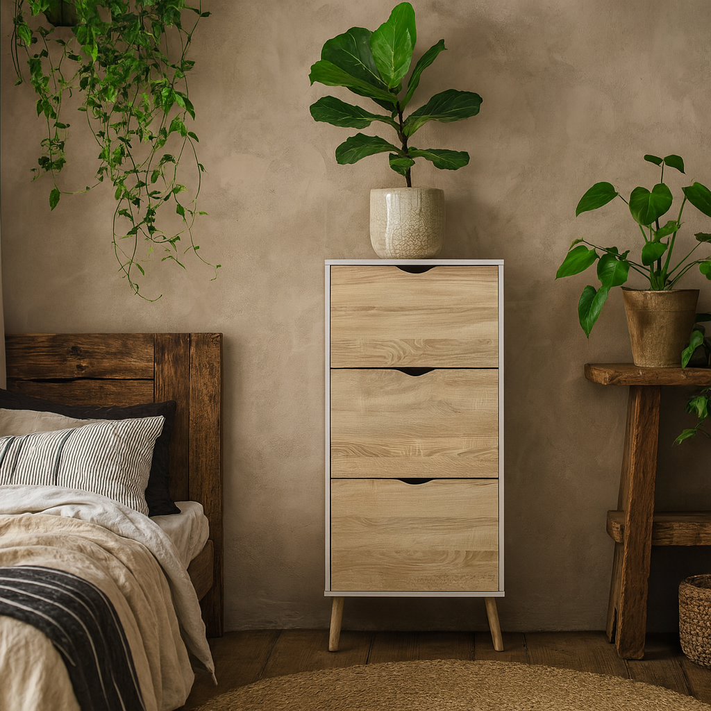 Sapporo White and Natural Oak Shoe Cabinet 3 Drawers