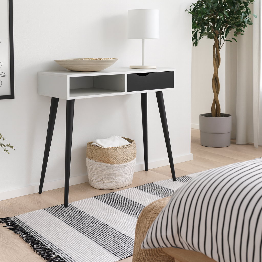 Sapporo White and Matt Black Console Table 1 Drawer 1 Shelf